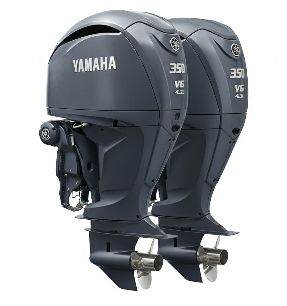 Yamaha Twin F350B V6 Outboard Kit (700HP) – 30-Inch Ultra-Long Shaft – Yamaha Gray